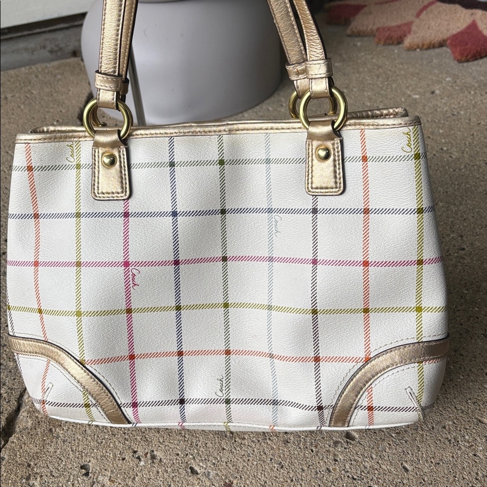 Coach leather plaid shoulder tote bag - Picture 3 of 10